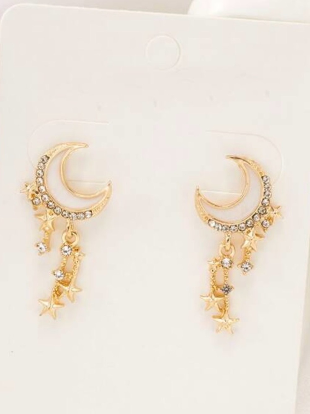 Gold Crescent Moon & Star Drop Earrings - Women's Jewelry